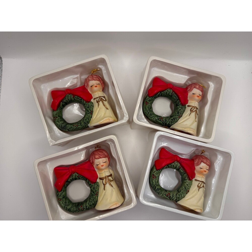 Vintage Jasco L'il Chimers Christmas Napkin Rings Bisque Porcelain Holiday Bell